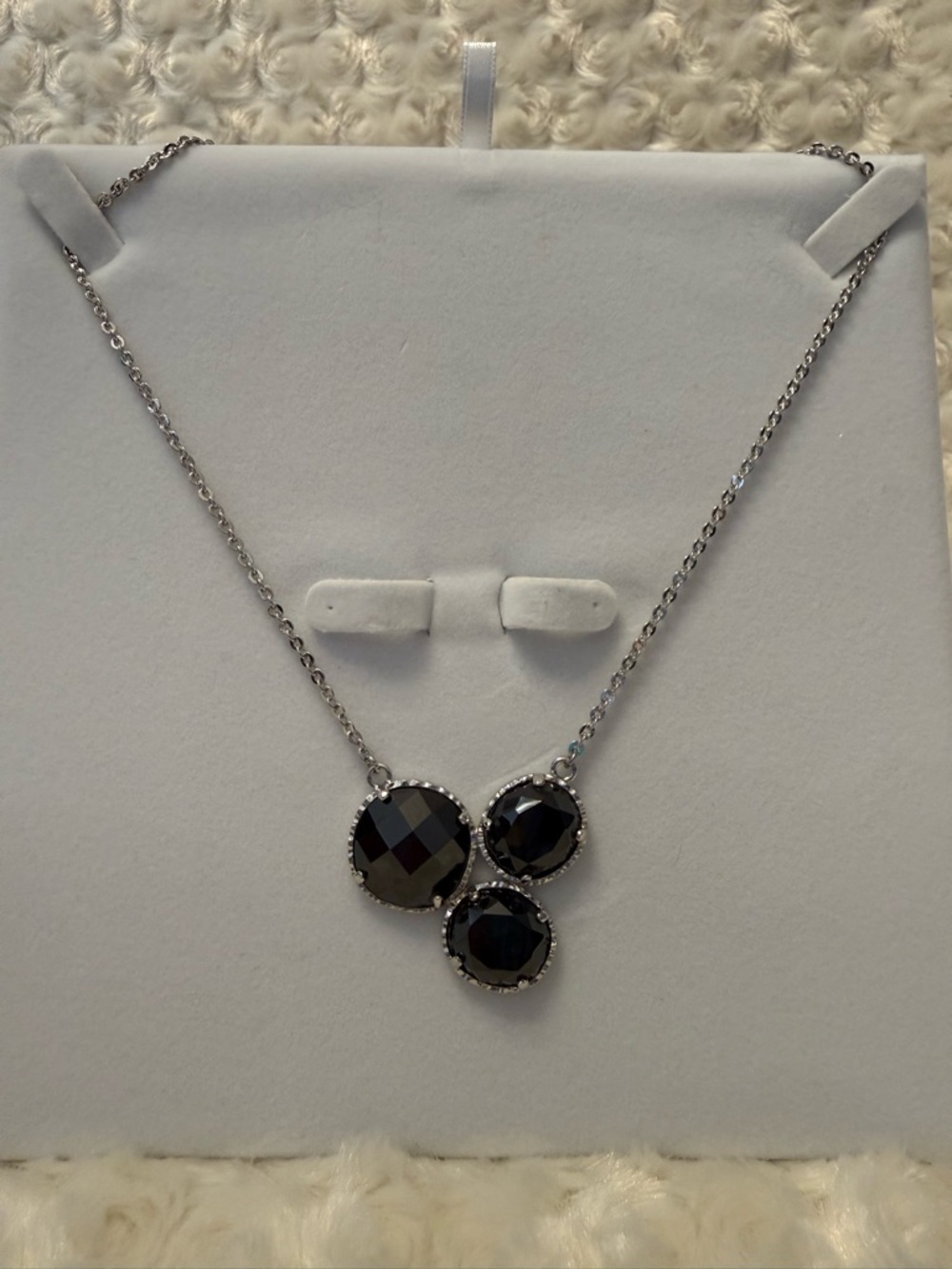 Silver Necklace with Black Faceted Trio Stones